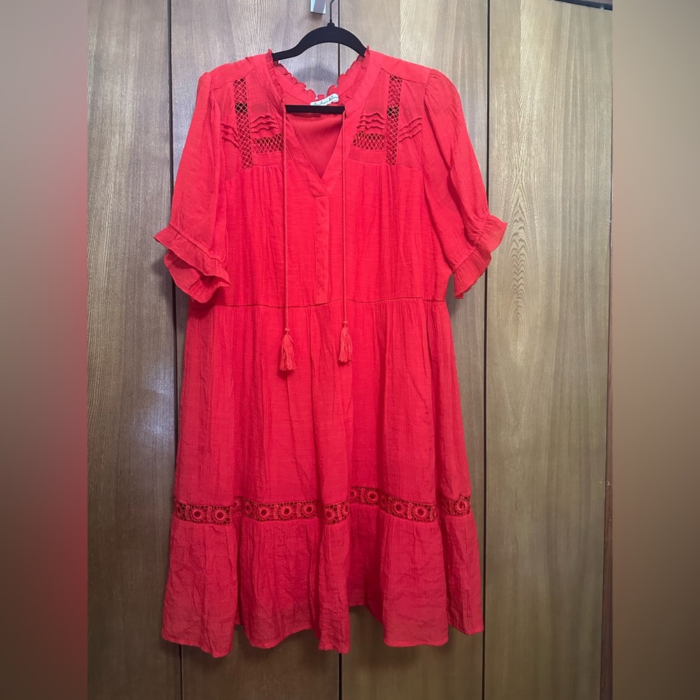 Red Tassel V-Neck Women's Dress